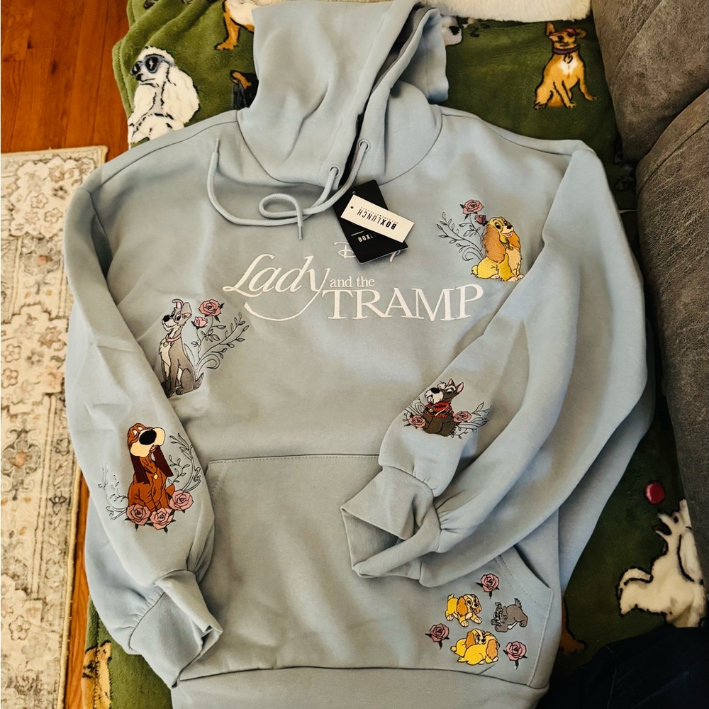 BoxLunch Disney Lady and the Tramp Light Blue Hoodie NWT